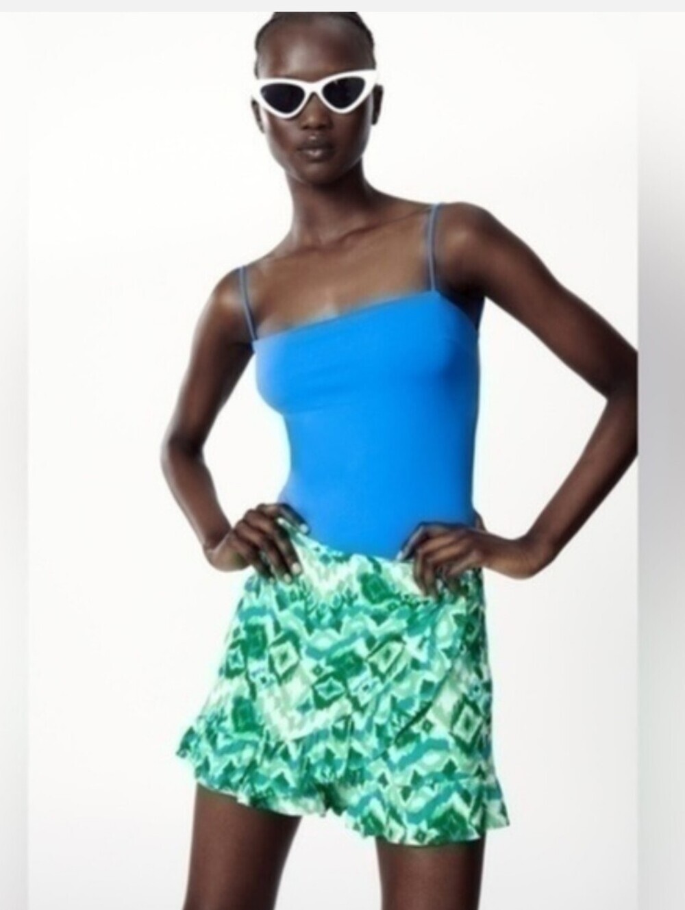 NWT Zara Printed Skort Ruffled Hem Size Small In Greem
